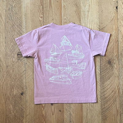 Canoe Pocket/Boats on back - Youth Cotton Garment Dyed T-Shirt (Dusty Pink)