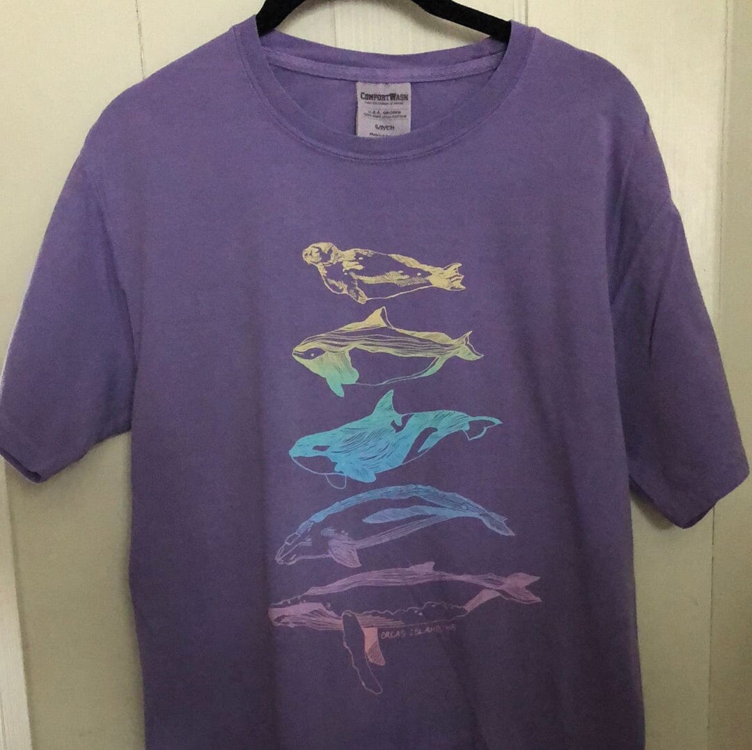 Salish Sea Mammals - Unisex Cotton Garment Dyed T-Shirt (Lavender) Unisex_Printed ComfortWash Printed
