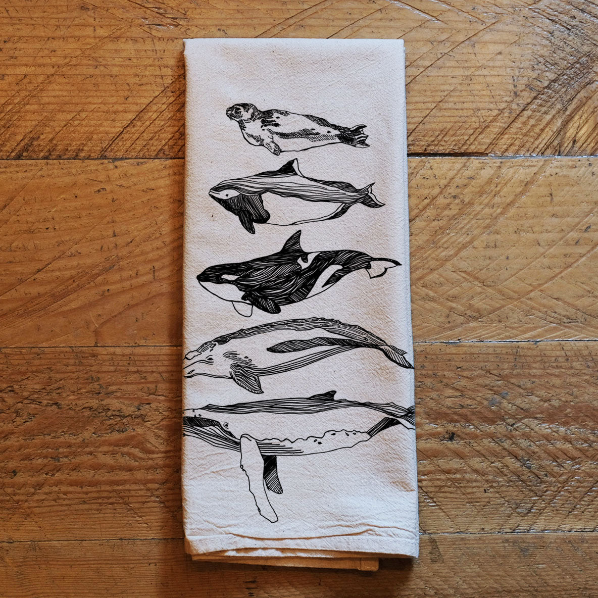 Salish Sea Mammals - Natural Tea Towel