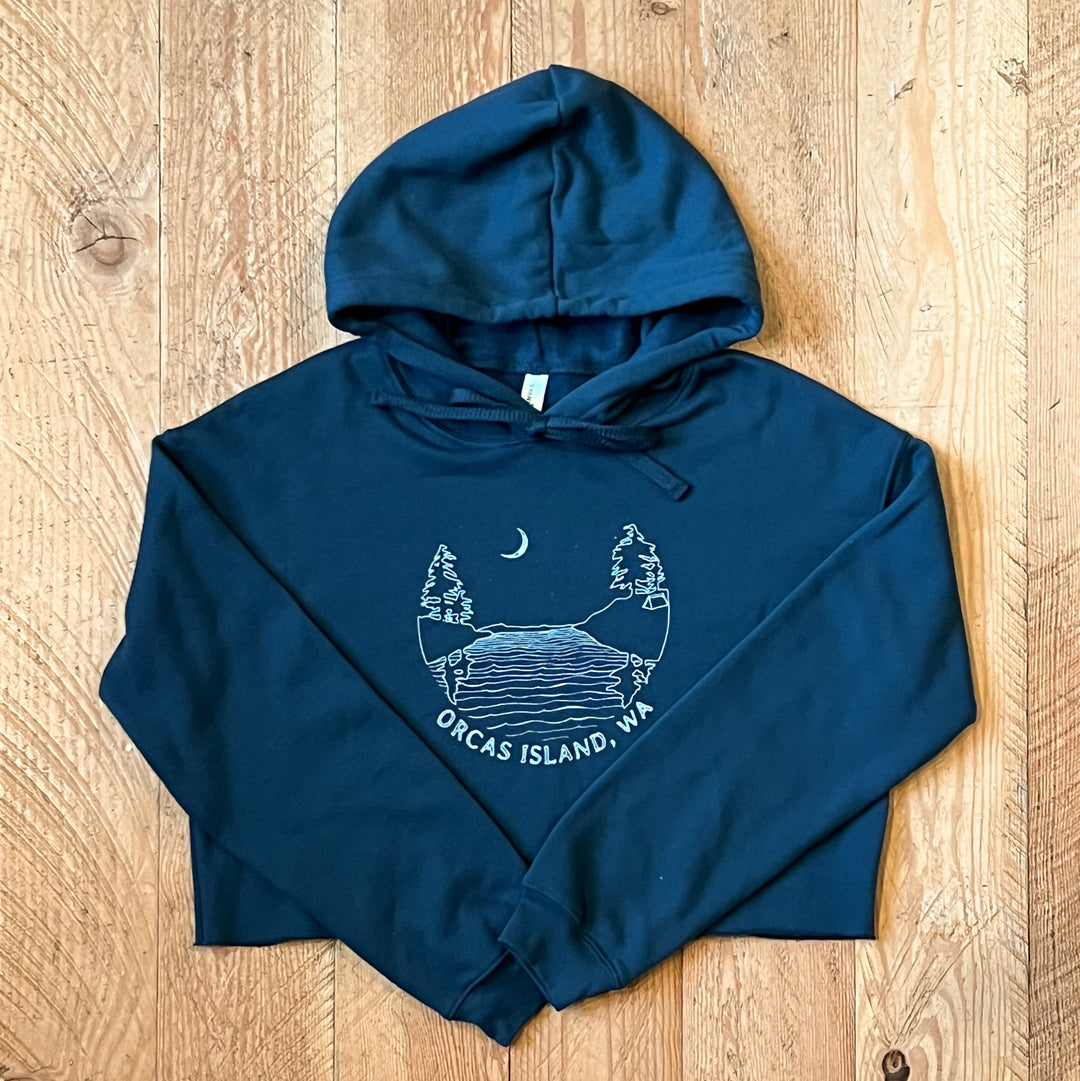 Islands at Night - Women's Cropped Fleece Hoodie (Atlantic)