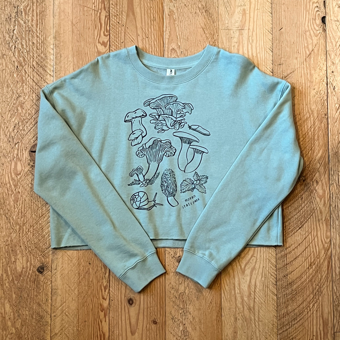 Forest Mushrooms - Women's Lightweight Cropped Crew Pullover (Sage)