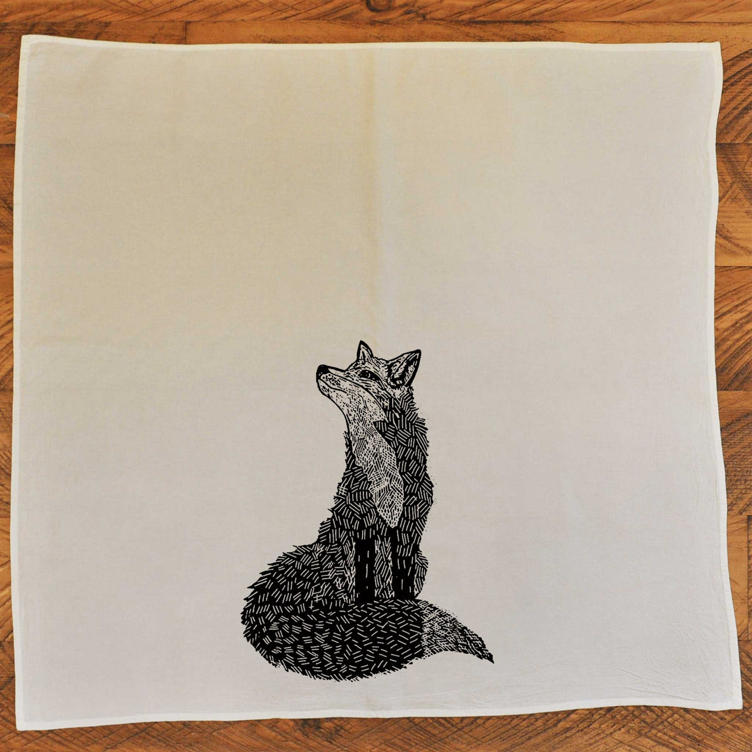 Fox natural tea towel laid flat