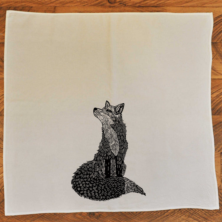 Fox natural tea towel laid flat