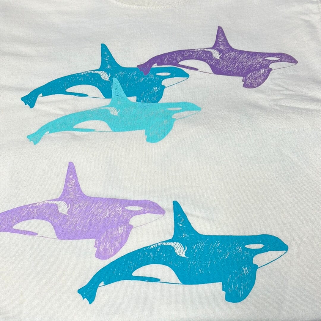 Orca Whales! - Unisex Cotton Garment Dyed T-Shirt (Parchment) Unisex_Printed ComfortWash Printed 