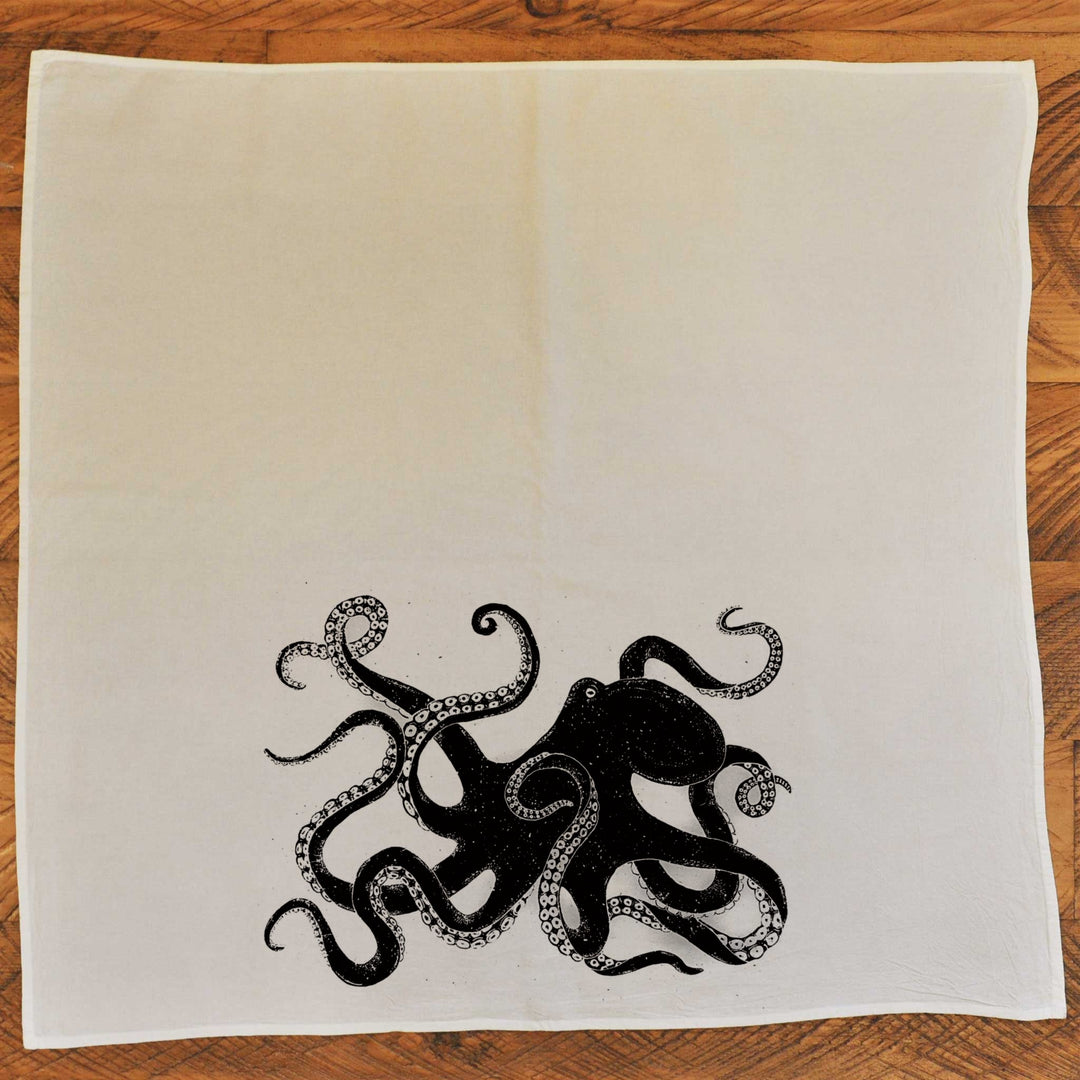 Giant Pacific Octopus natural tea towel laid flat
