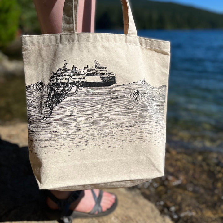 Kraken - Pocket Tote (Natural) Bag Printshop Northwest 