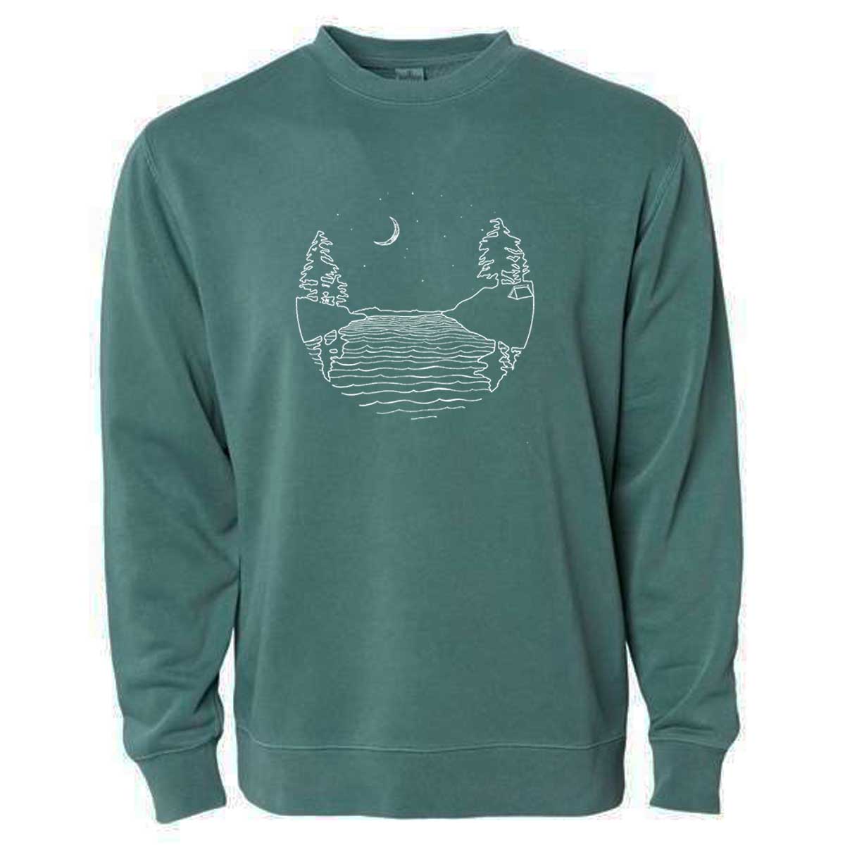 Island at Night - Unisex Pigment-Dyed Crew Sweatshirt (Alpine Green) Unisex_Sweatshirt Printshop Northwest 