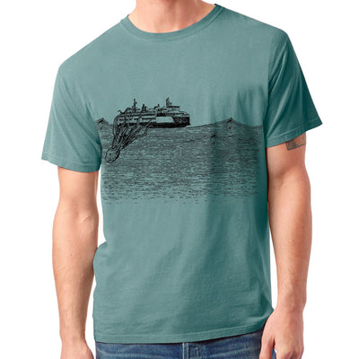 Kraken - Mens 100% Cotton Garment Dyed (Cypress) Shirt Printshop Northwest 