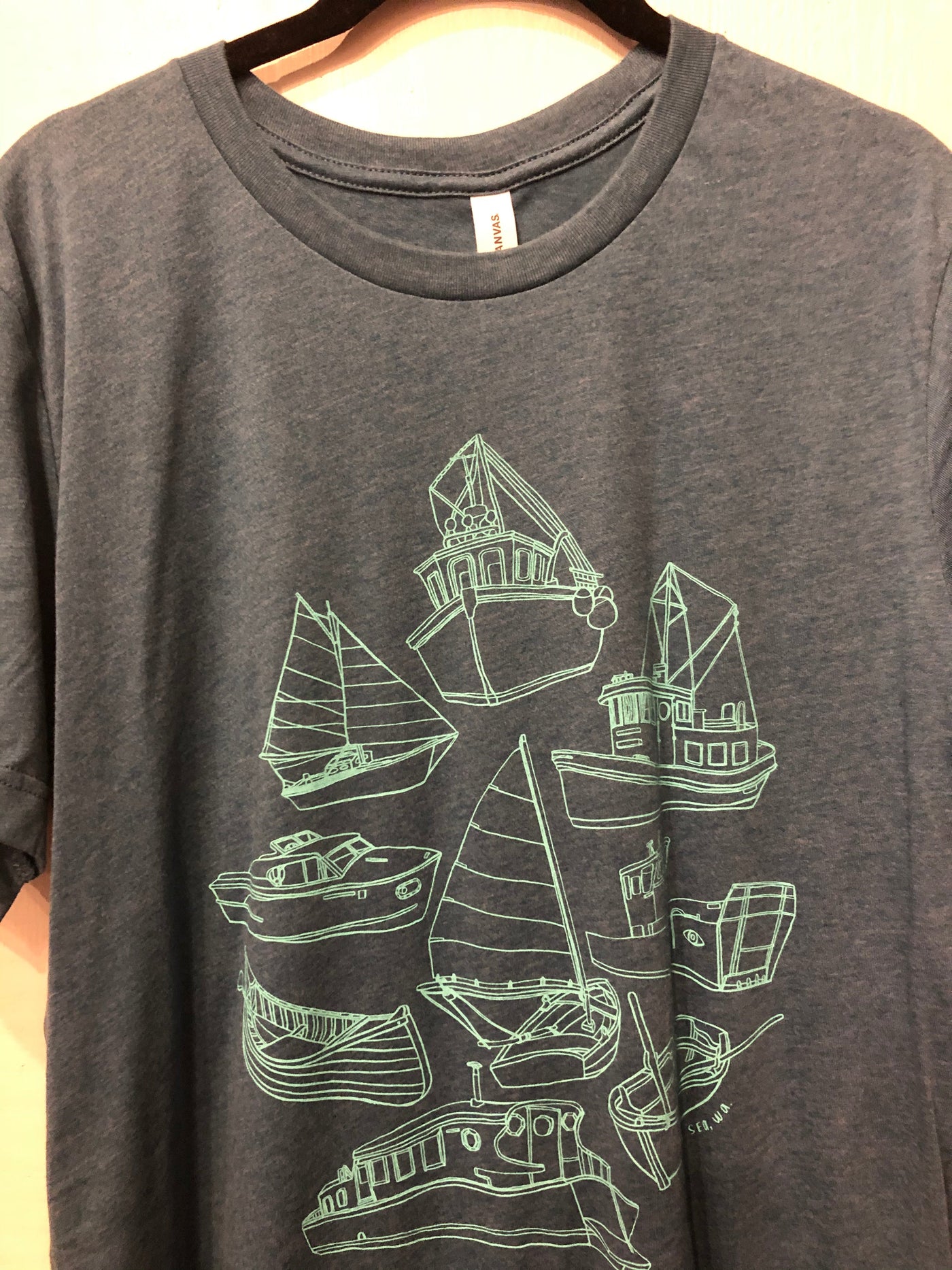 Boats of the Salish Sea - Unisex 50/50 Sueded T-Shirt (Deep Teal) Unisex_Printed Bella + Canvas 