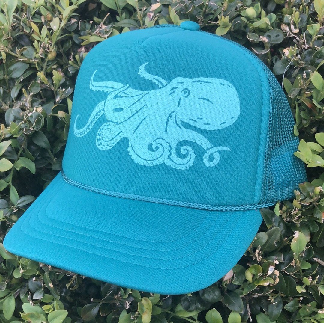 Octopus - Youth Trucker Hat (Teal) Hat Printshop Northwest 