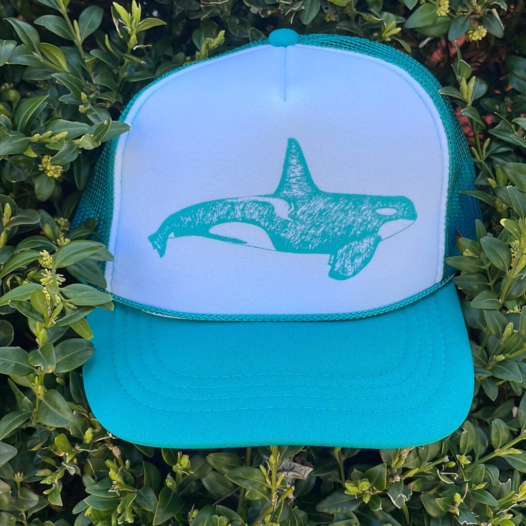 Orca Whale - Youth Trucker Hat (Jade/White) Hat Print Station (Hats) 