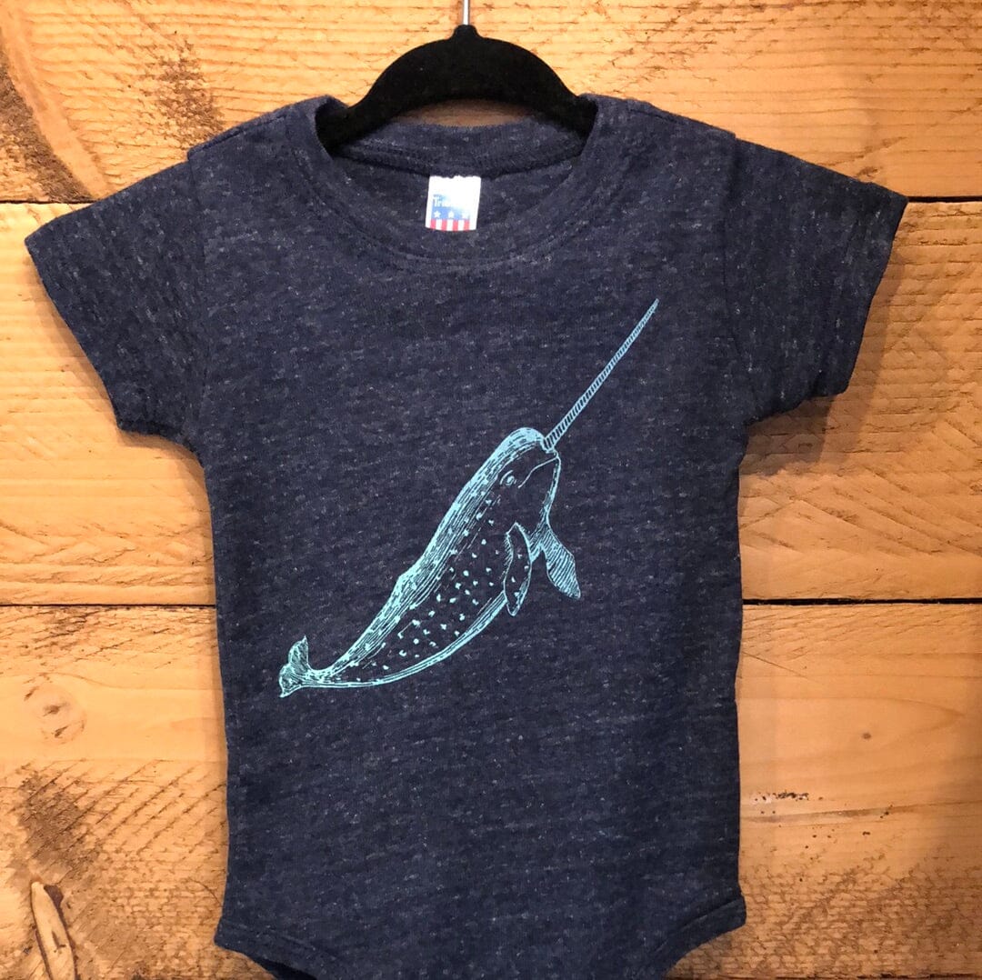 Narwhal - Infant Triblend Onesie (Denim Navy) Infant_Printed Royal Apparel Printed (Infant) 