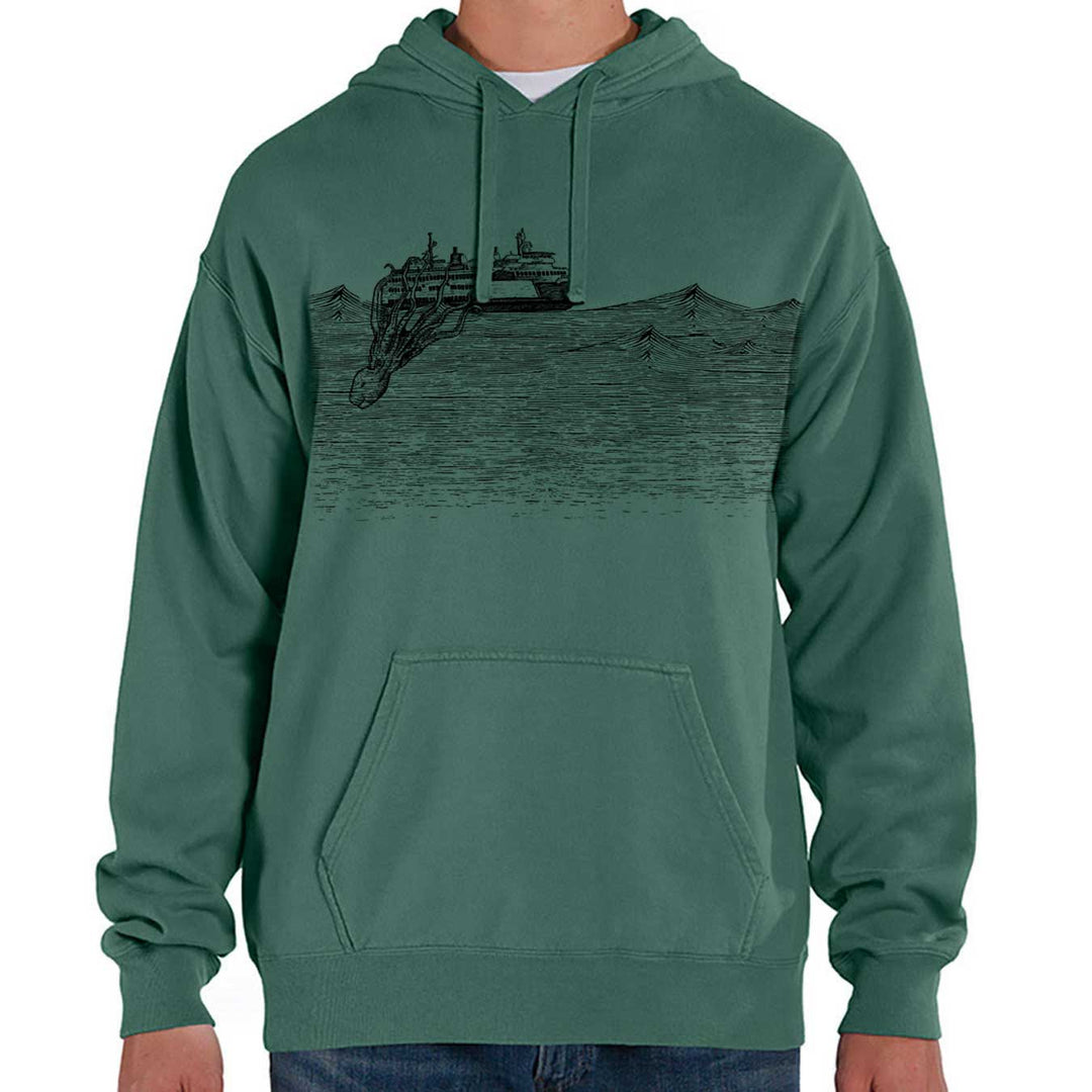 Kraken - Unisex Cotton Garment Dyed Hoodie (Cypress) Unisex_Printed ComfortWash 