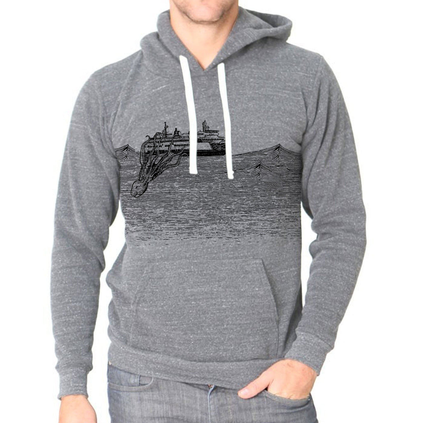 Kraken - Unisex triblend fleece hoodie (Vintage grey) Sweatshirt Printshop Northwest 