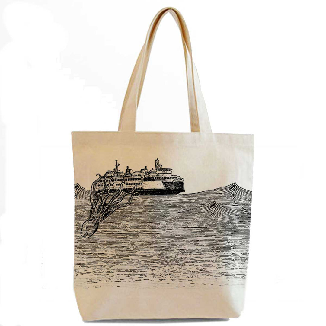 Kraken - Pocket Tote (Natural) Bag Printshop Northwest 