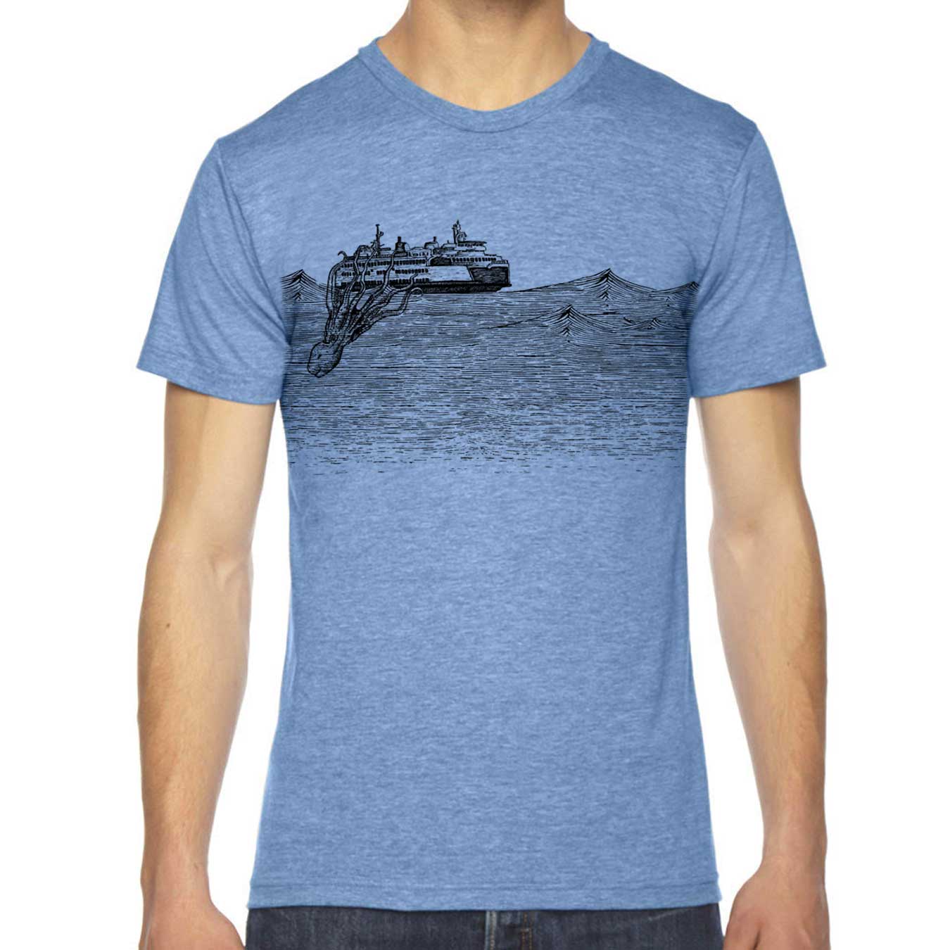 Kraken - Unisex Triblend Track T-Shirt (Athletic Blue) Unisex_Printed American Apparel 