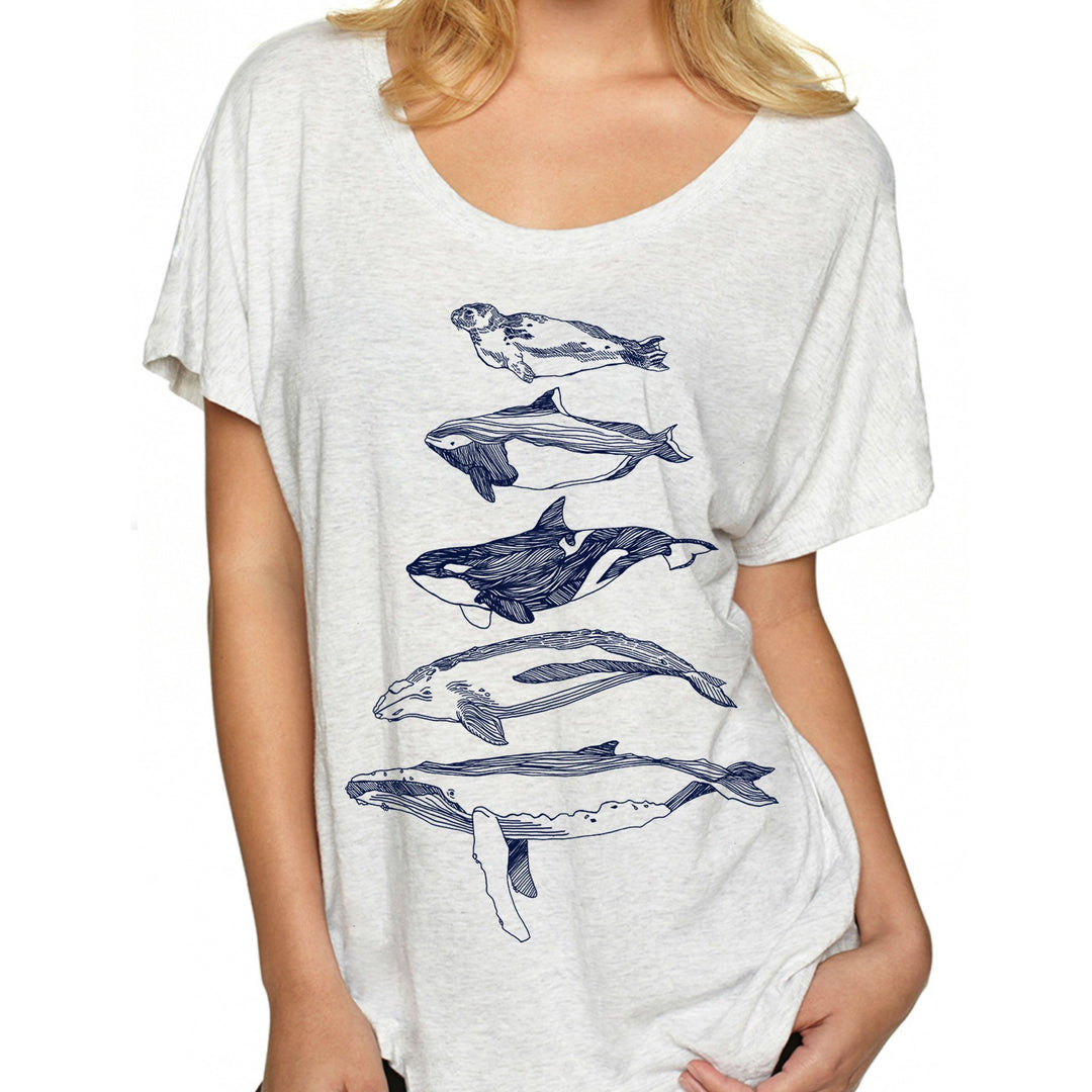 Salish Sea Mammals - Womens triblend dolman (White) Womens Kate 