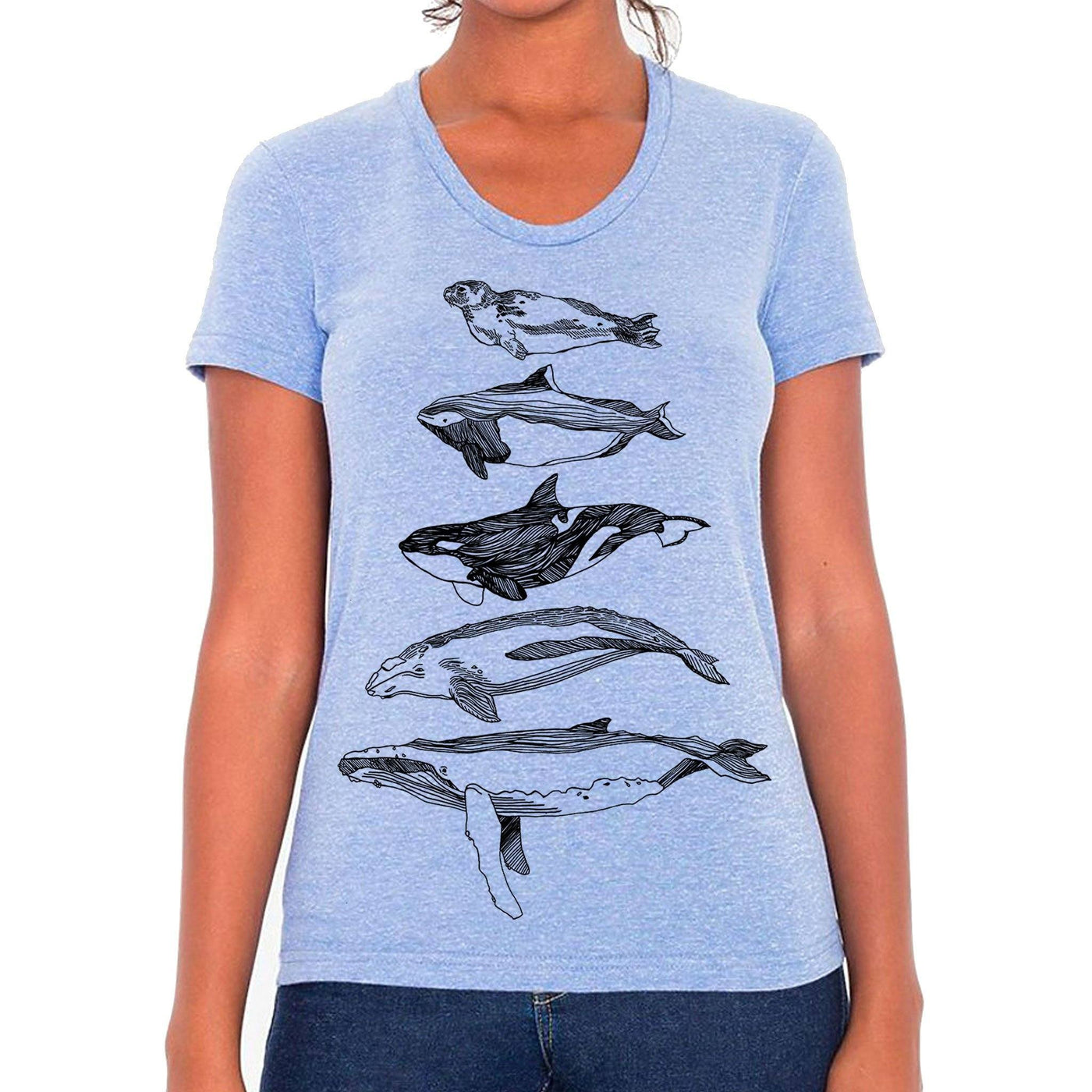 Salish Sea Mammals - Womens triblend t-shirt (L. blue) Shirt Kate