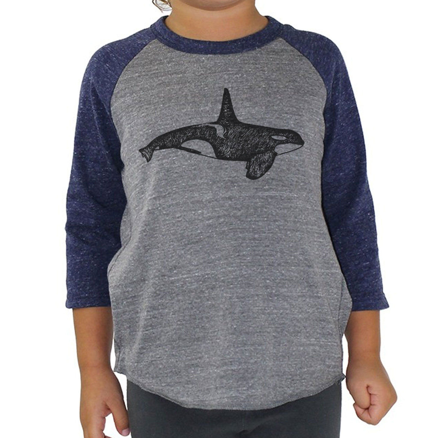 Orca - Kids triblend Baseball Tee (Grey/Navy) Shirt Printshop Northwest