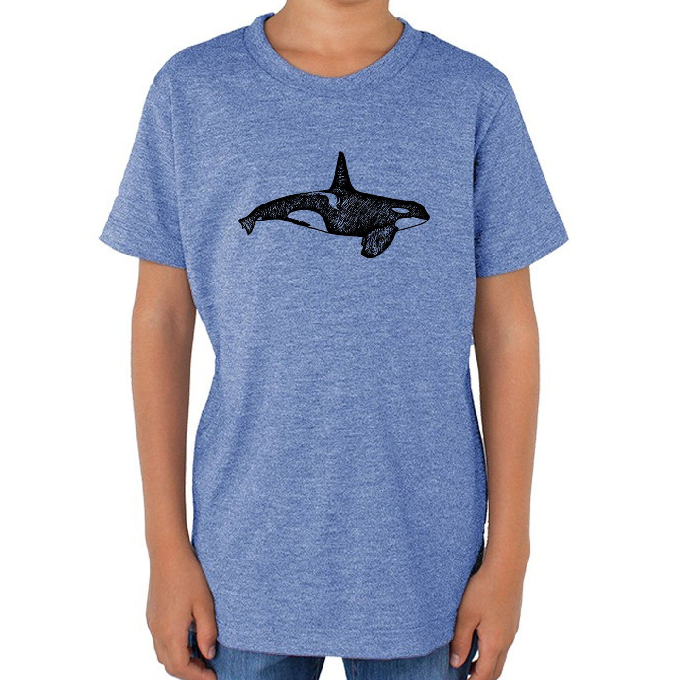 Orca whale - Youth Triblend Track T-Shirt (Light blue) Kids Printshop Northwest 