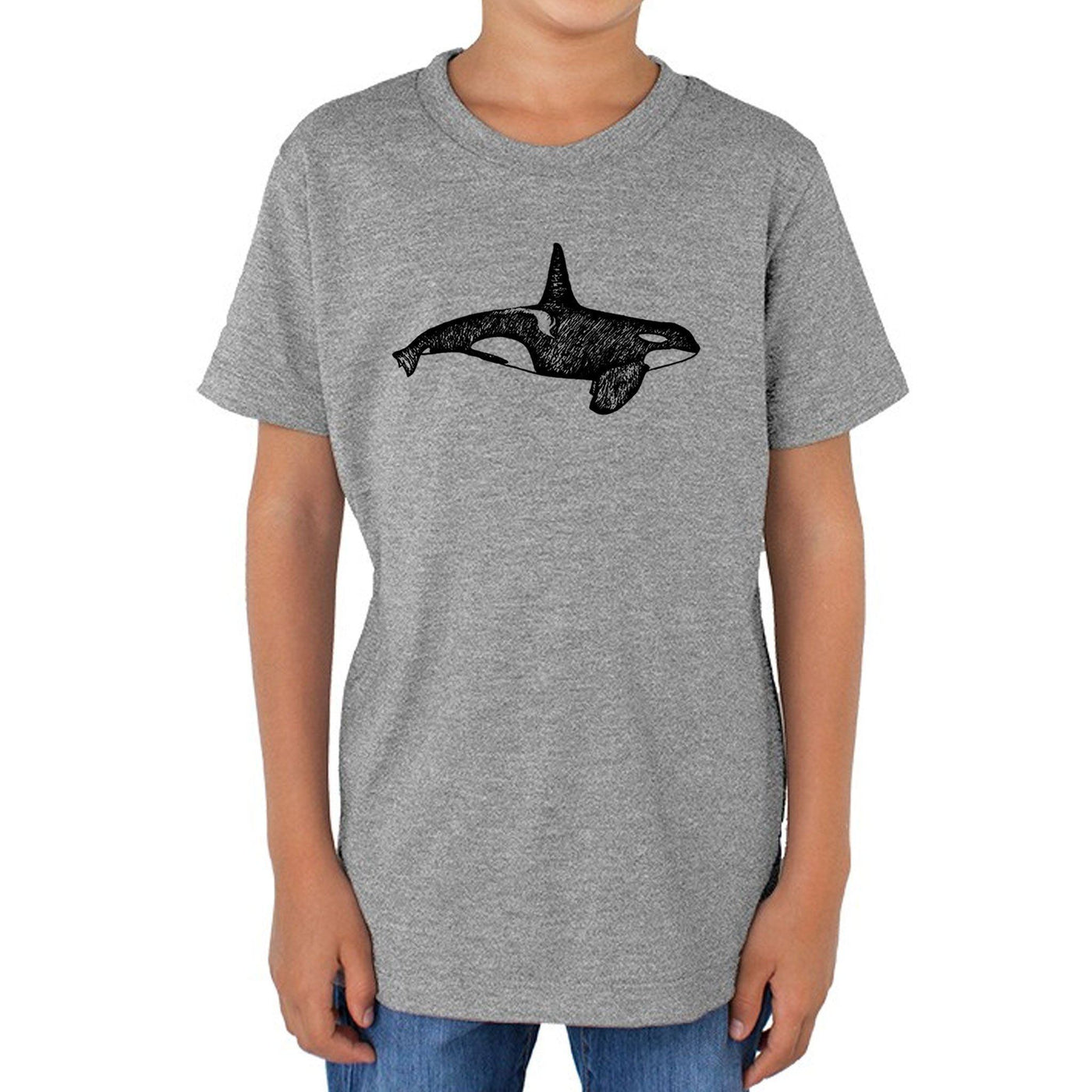 Orca Whale - Youth Triblend Track T-Shirt (Grey) Kids Printshop Northwest 