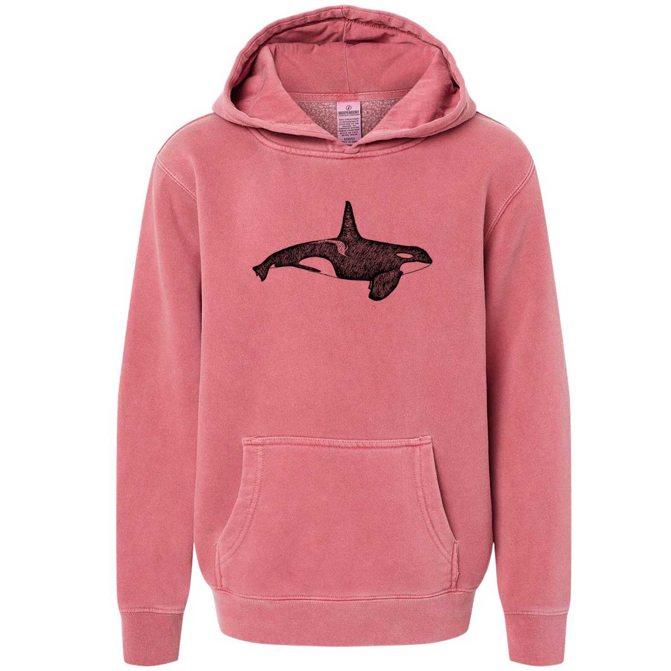 Orca Whale - Youth Pigment-Dyed Hoodie (Maroon) Youth_Printed Independent Trading Co. 